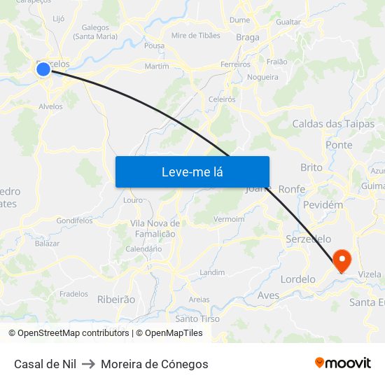 Casal de Nil to Moreira de Cónegos map