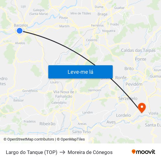 Largo do Tanque (TOP) to Moreira de Cónegos map