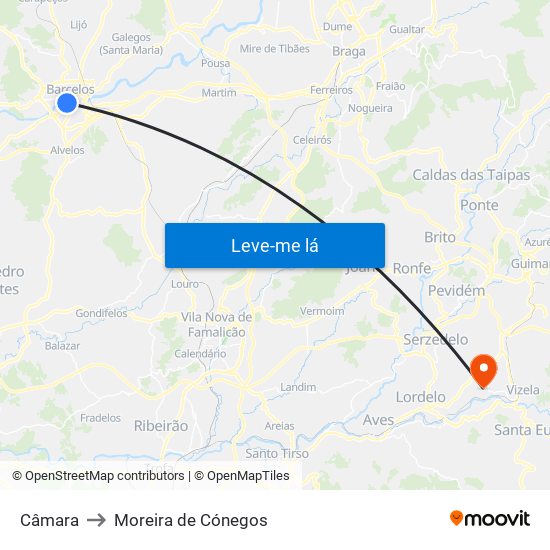 Câmara to Moreira de Cónegos map