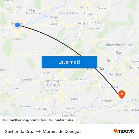 Senhor da Cruz to Moreira de Cónegos map