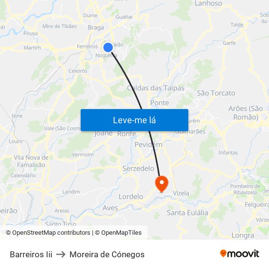 Barreiros Iii to Moreira de Cónegos map