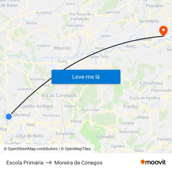 Escola Primária to Moreira de Cónegos map