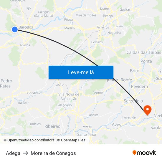 Adega to Moreira de Cónegos map