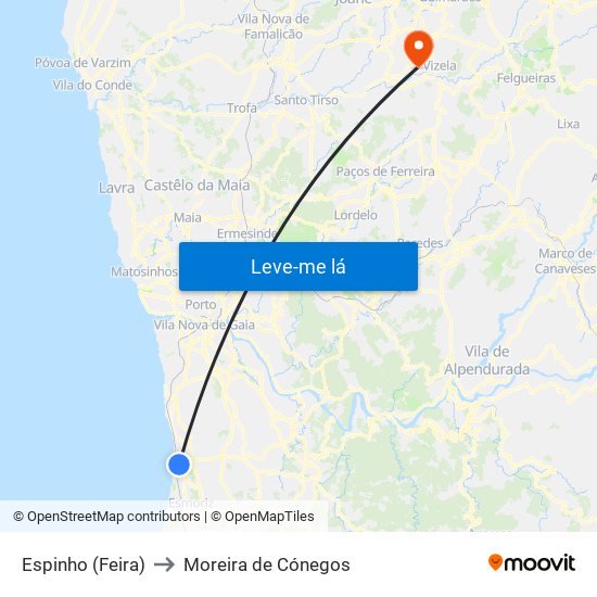 Espinho (Feira) to Moreira de Cónegos map