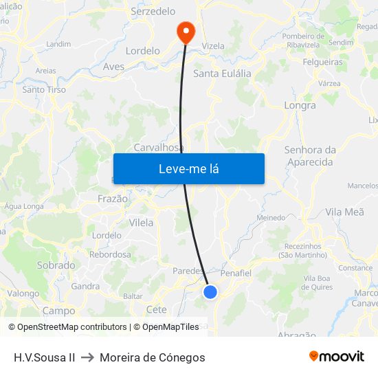 H.V.Sousa II to Moreira de Cónegos map