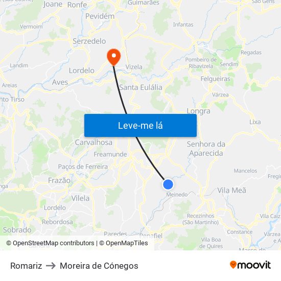 Romariz to Moreira de Cónegos map