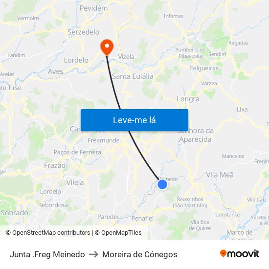 Junta .Freg Meinedo to Moreira de Cónegos map