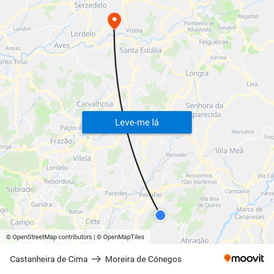 Castanheira de Cima to Moreira de Cónegos map