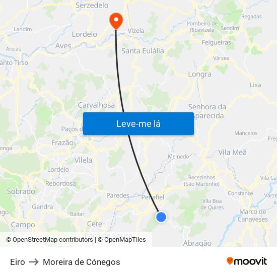 Eiro to Moreira de Cónegos map