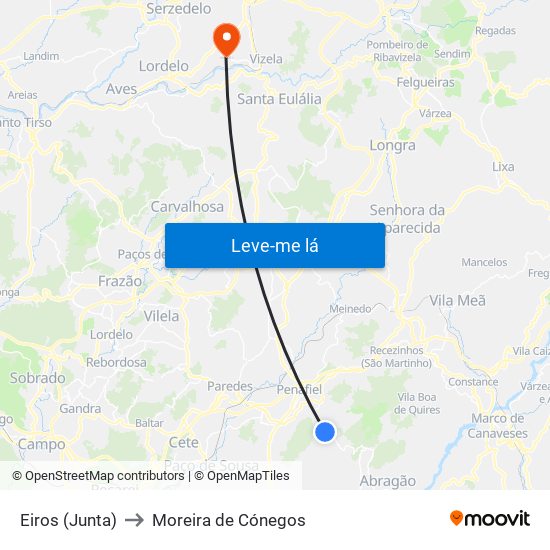 Eiros (Junta) to Moreira de Cónegos map