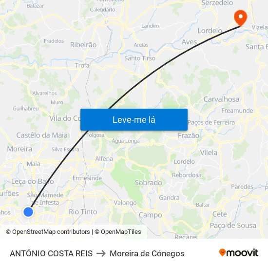 ANTÓNIO COSTA REIS to Moreira de Cónegos map