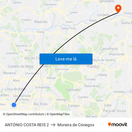 ANTÓNIO COSTA REIS 2 to Moreira de Cónegos map