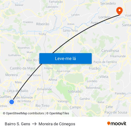 Bairro S. Gens to Moreira de Cónegos map