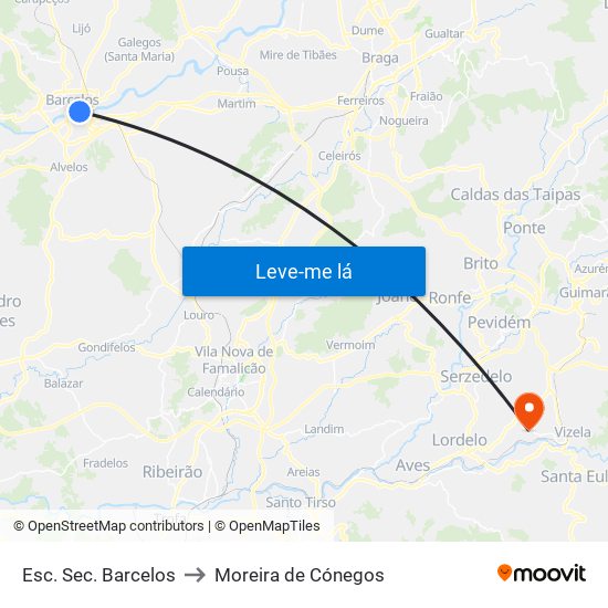 Esc. Sec. Barcelos to Moreira de Cónegos map