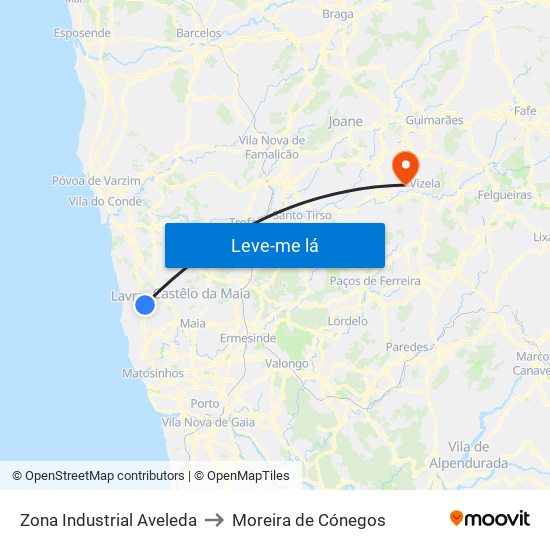 Zona Industrial Aveleda to Moreira de Cónegos map