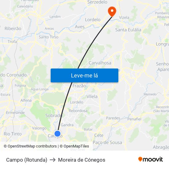 Campo (Rotunda) to Moreira de Cónegos map