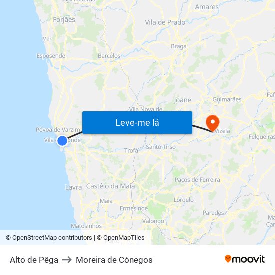 Alto de Pêga to Moreira de Cónegos map