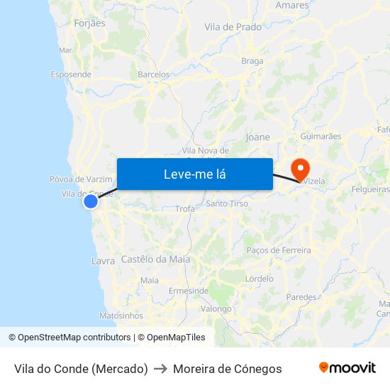 Vila do Conde (Mercado) to Moreira de Cónegos map