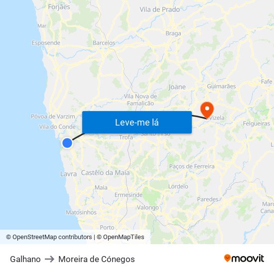 Galhano to Moreira de Cónegos map