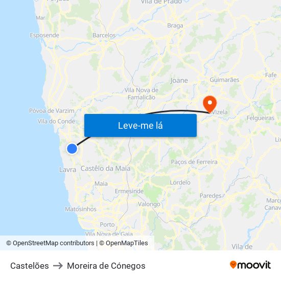 Castelões to Moreira de Cónegos map