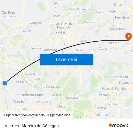 Viso to Moreira de Cónegos map