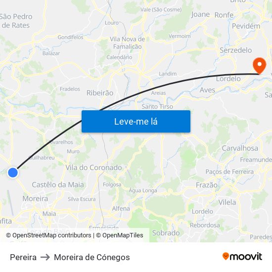 Pereira to Moreira de Cónegos map