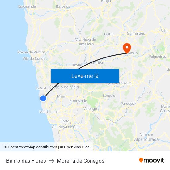 Bairro das Flores to Moreira de Cónegos map
