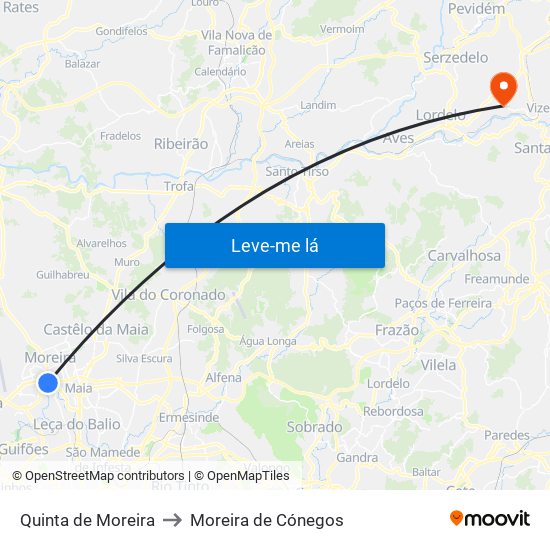 Quinta de Moreira to Moreira de Cónegos map