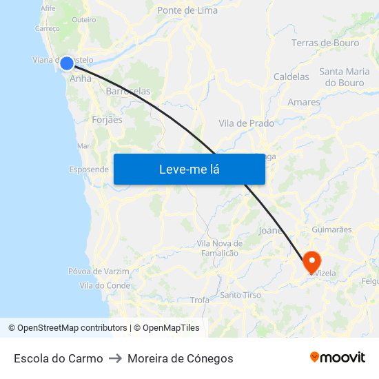 Escola do Carmo to Moreira de Cónegos map
