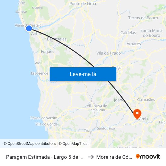 Paragem Estimada - Largo 5 de Outubro, 58 to Moreira de Cónegos map