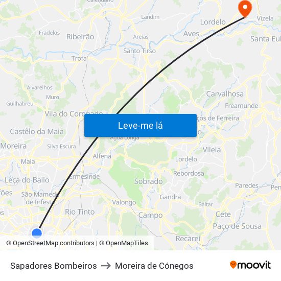 Sapadores Bombeiros to Moreira de Cónegos map