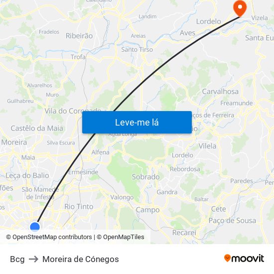 Bcg to Moreira de Cónegos map