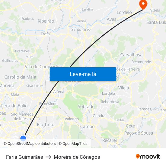 Faria Guimarães to Moreira de Cónegos map