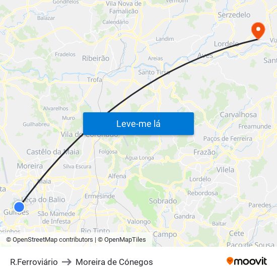 R.Ferroviário to Moreira de Cónegos map