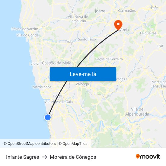Infante Sagres to Moreira de Cónegos map