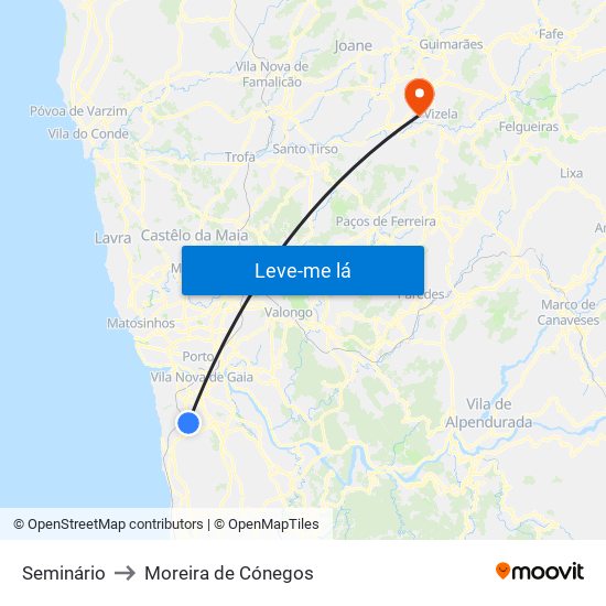 Seminário to Moreira de Cónegos map
