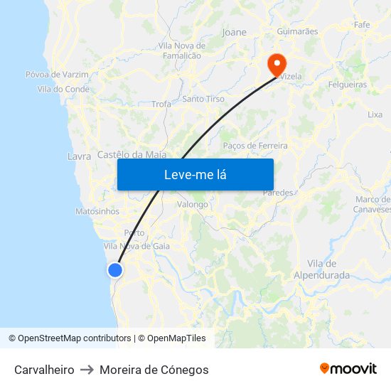 Carvalheiro to Moreira de Cónegos map