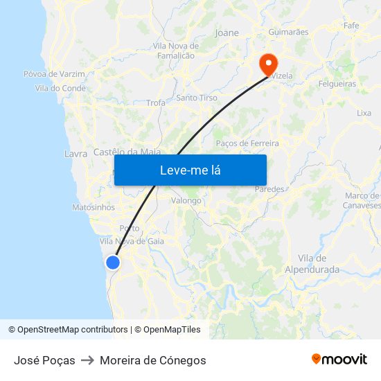 José Poças to Moreira de Cónegos map
