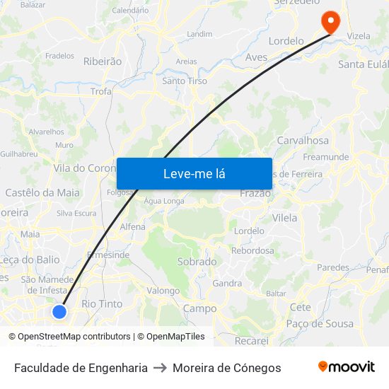 Faculdade de Engenharia to Moreira de Cónegos map