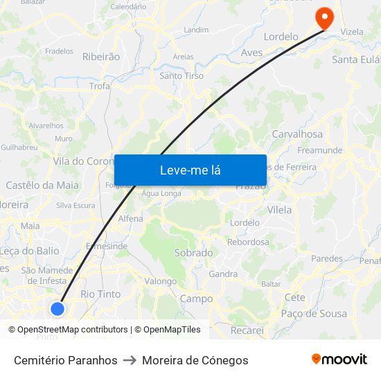 Cemitério Paranhos to Moreira de Cónegos map