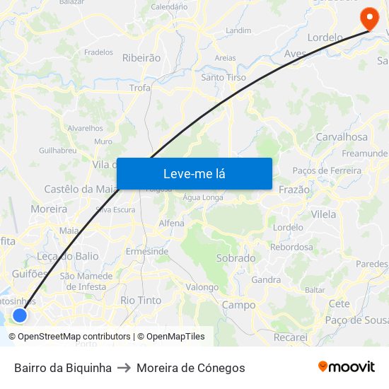 Bairro da Biquinha to Moreira de Cónegos map