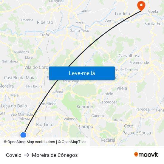 Covelo to Moreira de Cónegos map