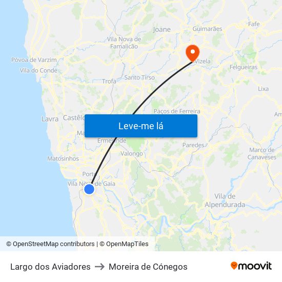 Largo dos Aviadores to Moreira de Cónegos map