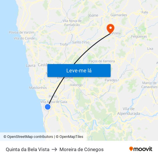 Quinta da Bela Vista to Moreira de Cónegos map