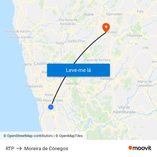 RTP to Moreira de Cónegos map