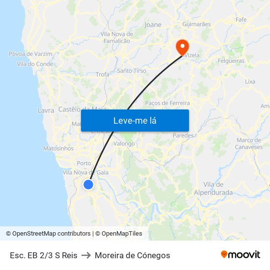 Esc. EB 2/3 S Reis to Moreira de Cónegos map