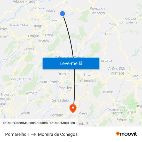 Pomarelho I to Moreira de Cónegos map