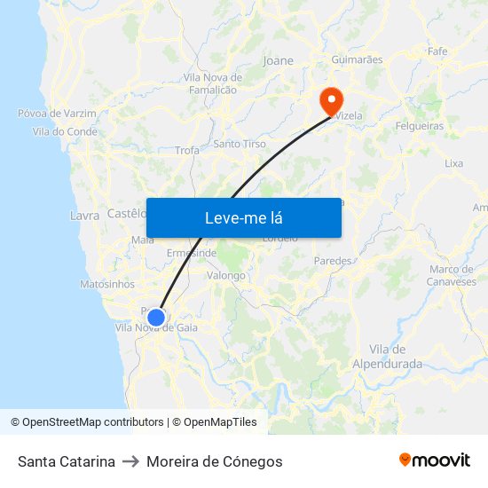Santa Catarina to Moreira de Cónegos map
