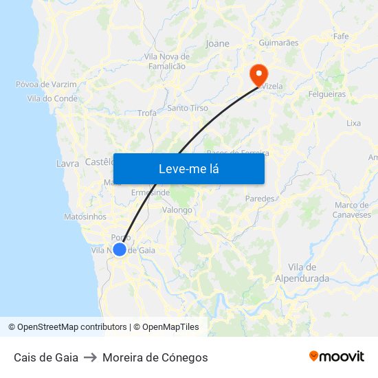 Cais de Gaia to Moreira de Cónegos map