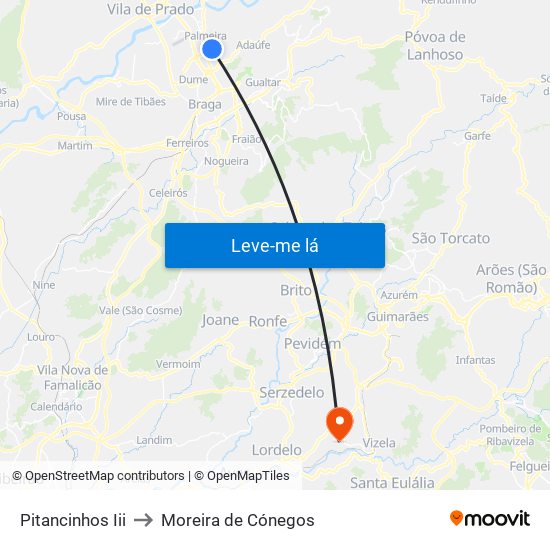 Pitancinhos Iii to Moreira de Cónegos map